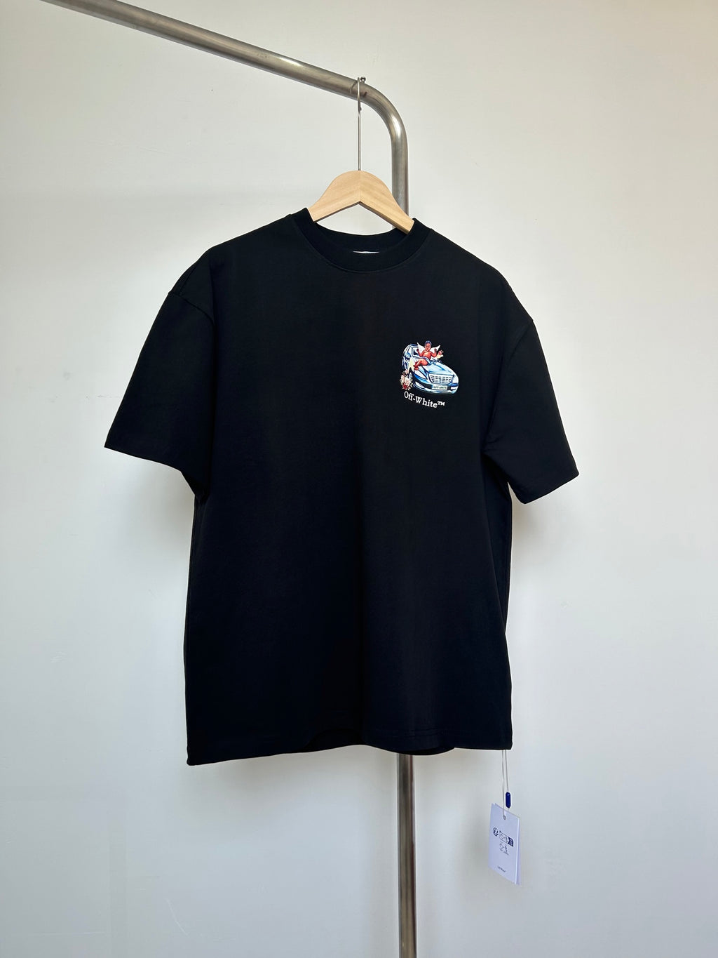 Off-White dark T-shirt with small chest graphic logo