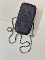 Chanel quilted mini bag back, dark navy leather with embossed CC and chain