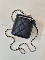 Chanel quilted mini bag, dark navy, short top handle and long chain strap