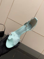 Hermes women's luxury shoes, light blue slingback sandal with open toe and ankle buckle strap