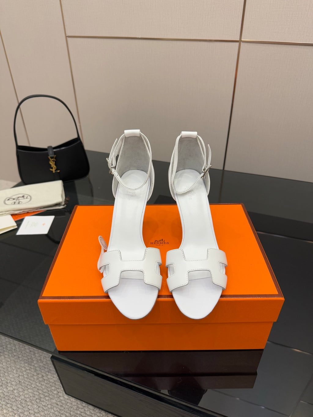 Hermes women's white heeled sandals with buckle straps, open toe