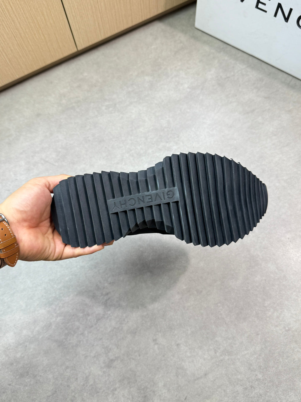 Givenchy black sneaker outsole with deep ribbed tread pattern