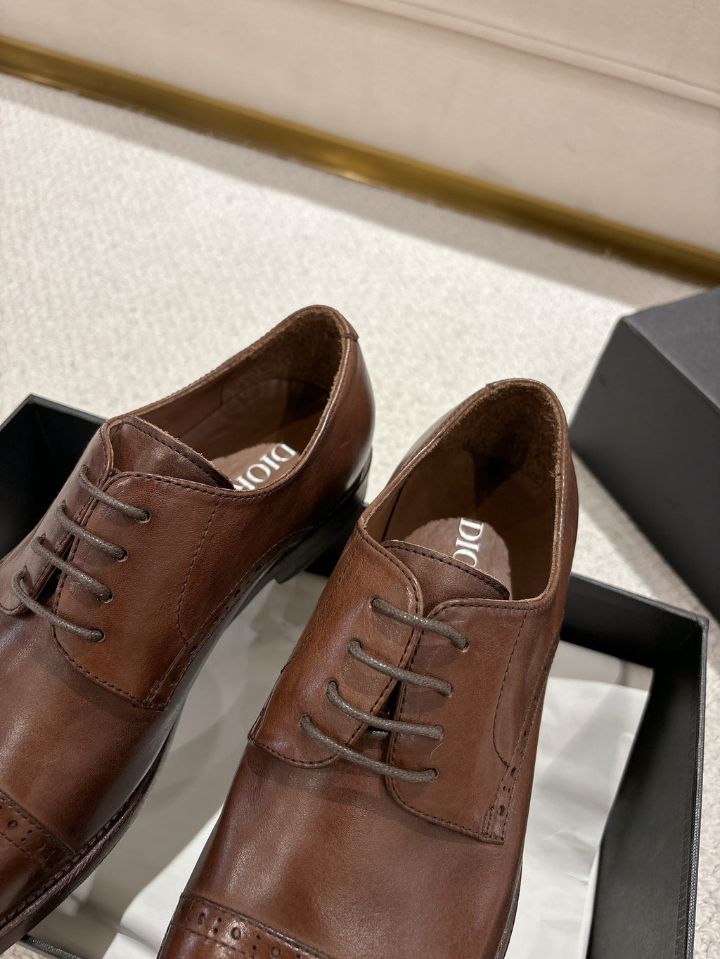 Brown leather lace-up dress shoes, Dior logo on insole, in box