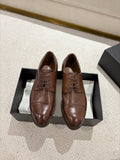 Brown leather lace-up dress shoes, pointed toe, in black gift box