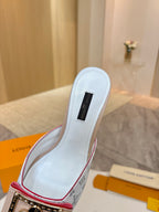 Louis Vuitton light blue mule with logo lining and red-trim edge