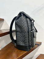 Charcoal monogram backpack with side zipper and adjustable shoulder strap
