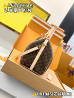 Monogram duffel bag with striped center panel and attached shoulder strap