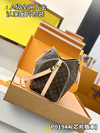 Men's monogram duffel bag with light straps and green-blue stripe detail