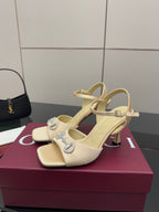 Gucci ladies cream slingback stiletto heels with rhinestone strap ornament