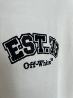 Off-White off-white T-shirt showing EST. 19 “Off-White” logo close-up