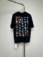 Off-White black short-sleeve T-shirt with colorful icon and character graphic collage