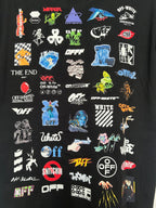 Off-White black T-shirt with large multi-icon collage graphic across the front