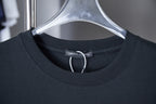 Black crewneck T-shirt collar with stitched neckline trim