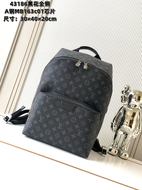 Men's designer monogram backpack with top handle and front zipper pocket