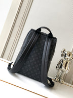 Men's designer monogram backpack with side panels and adjustable shoulder straps