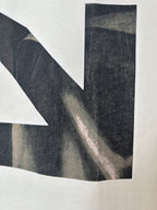Off-White T-shirt close-up of back graphic photo panel in dark tones