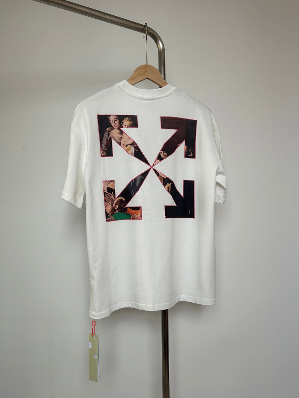Off White T-shirt in off-white with large black X photo collage on back