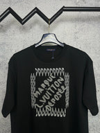 Louis Vuitton black short-sleeve T-shirt with rhinestone square logo on front