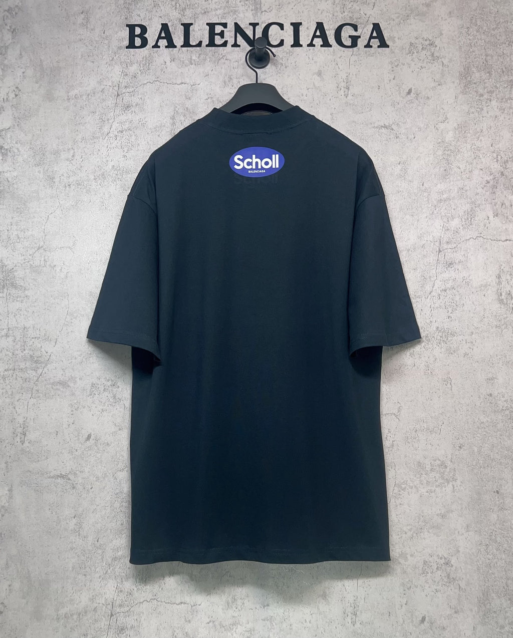 Balenciaga short-sleeve T-shirt, dark navy, back graphic print with “Scholl”