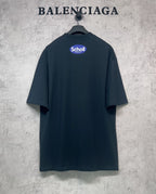 Balenciaga short-sleeve T-shirt, dark navy, back graphic print with “Scholl”