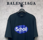 Balenciaga short-sleeve T-shirt, dark navy, large front “Scholl” oval logo