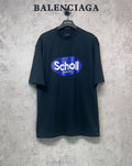 Balenciaga short-sleeve T-shirt, dark navy, front graphic print with “Scholl”