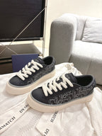 Dior unisex sneakers, navy patterned canvas upper with white laces and low sole