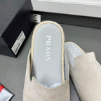 Prada sandals interior, light beige suede lining with printed footbed and trim