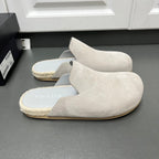Prada light beige suede sandals, two slip-on mules with jute trim and cushioned insole