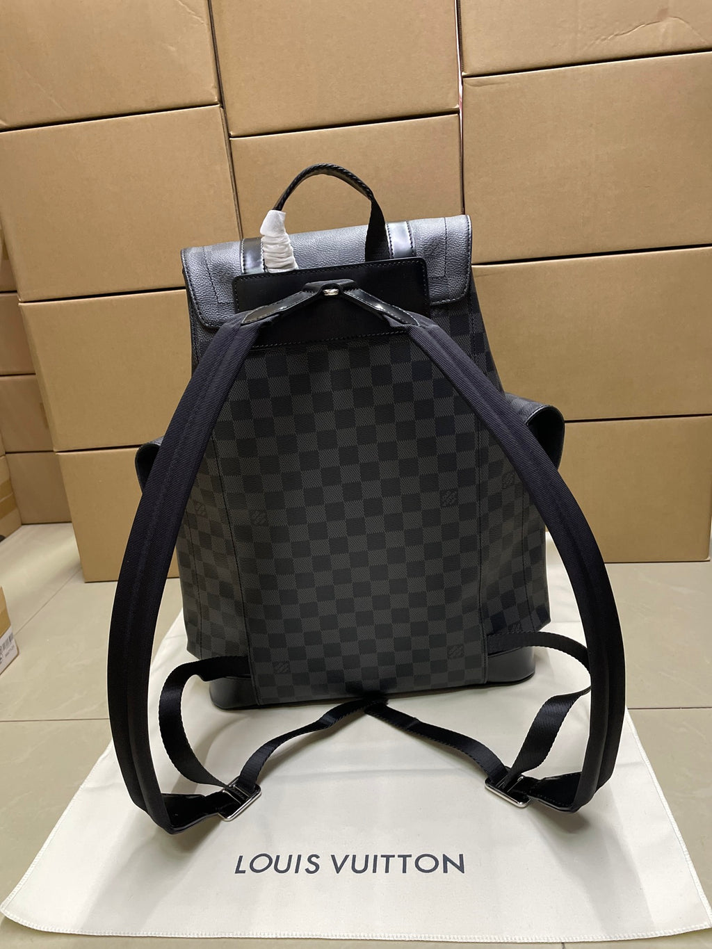 Louis Vuitton Damier-check mini backpack with top flap and shoulder straps, front view