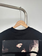 Off White black T-shirt back graphic panel with photo art under crew neck