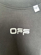 Off White OFFS logo screen print on dark T-shirt fabric