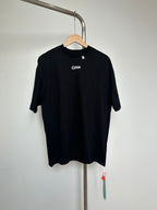 Off White black graphic T-shirt on hanger, OFFS logo at chest