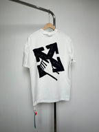 Off-white T-shirt with large black graphic illustration on front