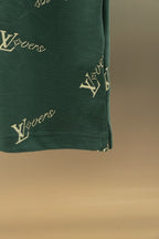 Louis Vuitton polo shirt side hem in dark green with repeating logo pattern