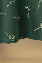Louis Vuitton polo shirt hem in dark green with repeating logo pattern