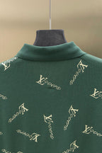 Louis Vuitton polo shirt back neck and collar in dark green with repeating logo pattern