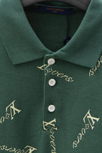 Louis Vuitton polo shirt neckline in dark green with white buttons and logo print