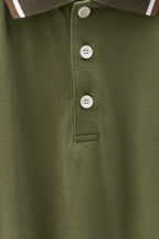 Burberry short-sleeve polo shirt, olive green knit with button placket