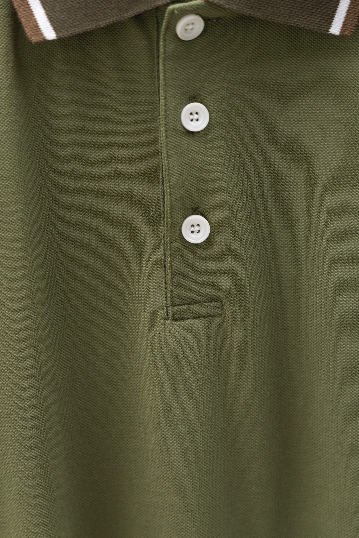 Burberry short-sleeve polo shirt, olive green knit with button placket