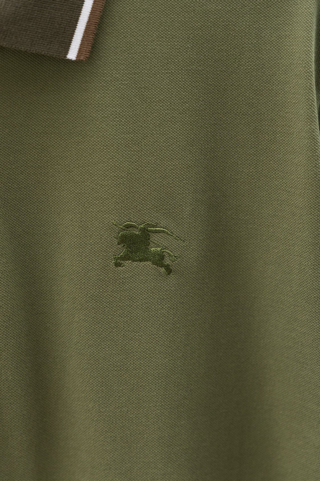 Burberry polo shirt chest logo on olive green fabric