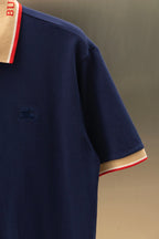 Navy polo shirt short sleeve with logo detail and beige-red sleeve trim
