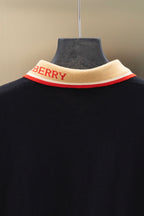 Burberry polo shirt neckline with beige collar band and red trim