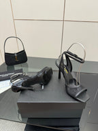 YSL ladies black strappy high-heel sandals with open toe and heel strap