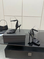 YSL ladies black strappy high-heel sandals with ankle cuff strap