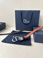 Dior leather belt in tan with silver-tone buckle