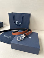 Dior leather belt with tan strap and gold-tone double D buckle