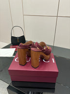 Gucci ladies platform sandals, burgundy slip-on mules with gold hardware and block heel