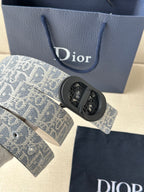 Dior belt with patterned strap and black oval buckle detail