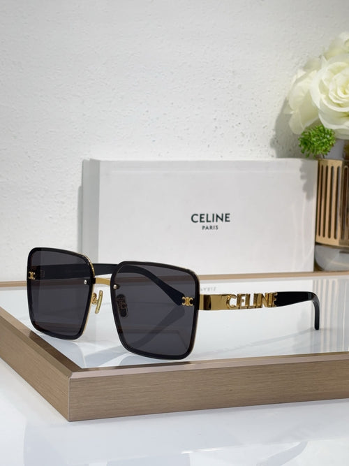 Celine sunglasses with dark gradient lenses and black square frames, gold hinges